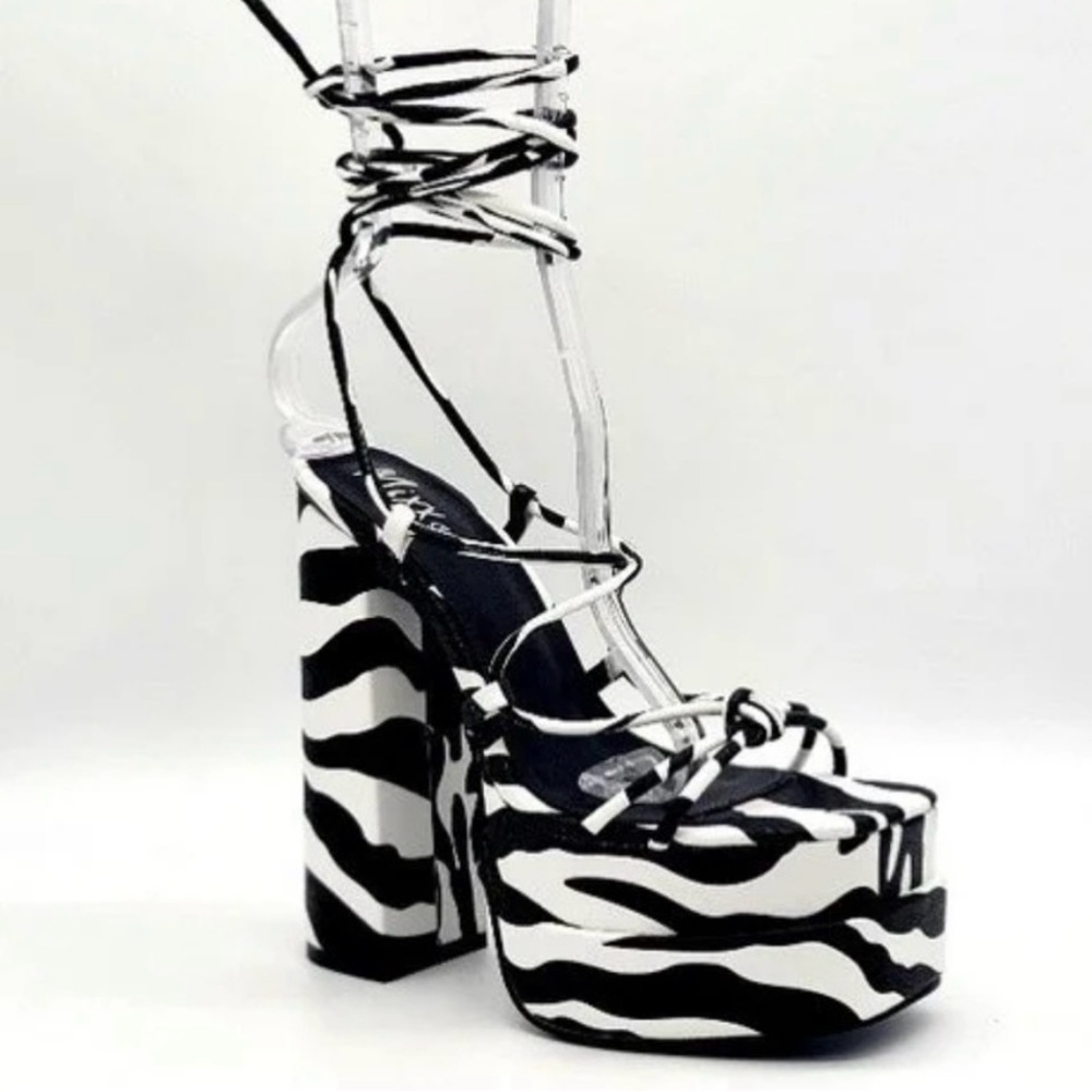 Zebra Print Platform Lace-Up Heels
